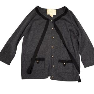 Coach 100% cashmere Gray Cardigan with Black Trim and Gold Buttons